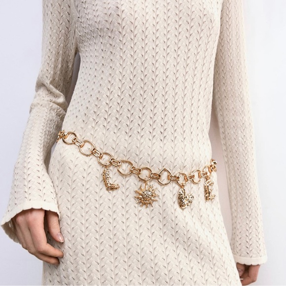 Zara LOVE CHARM GOLD BELT size 32 - Picture 6 of 11